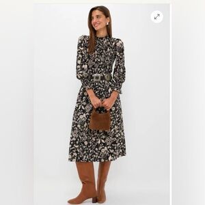Hyacinth House Long Sleeve Floral Dress in Black and Cream